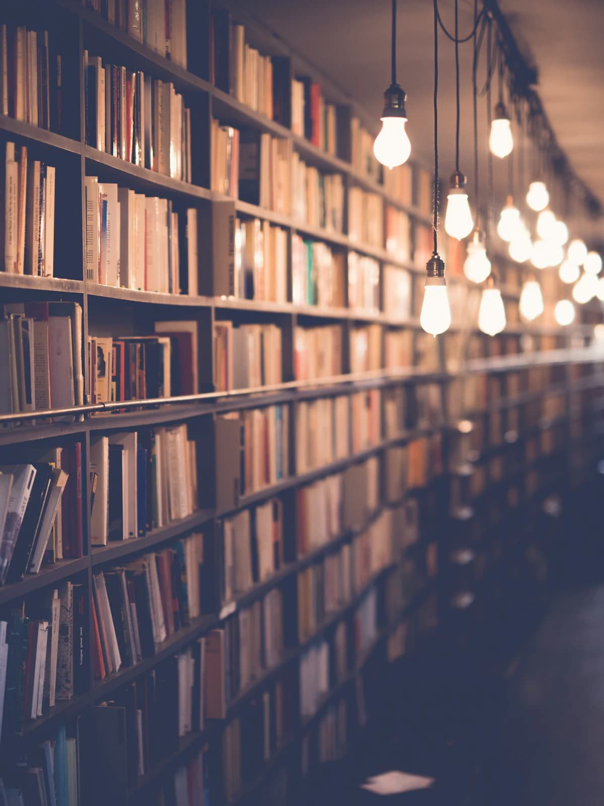 Law library with warm lighting