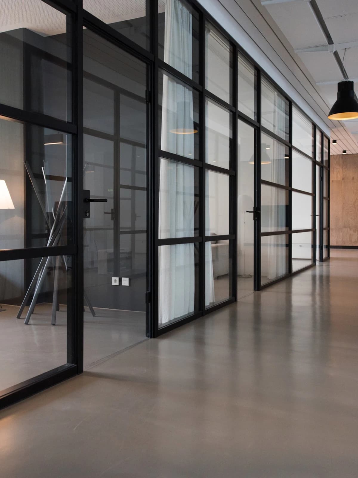 Modern glass-walled office interior